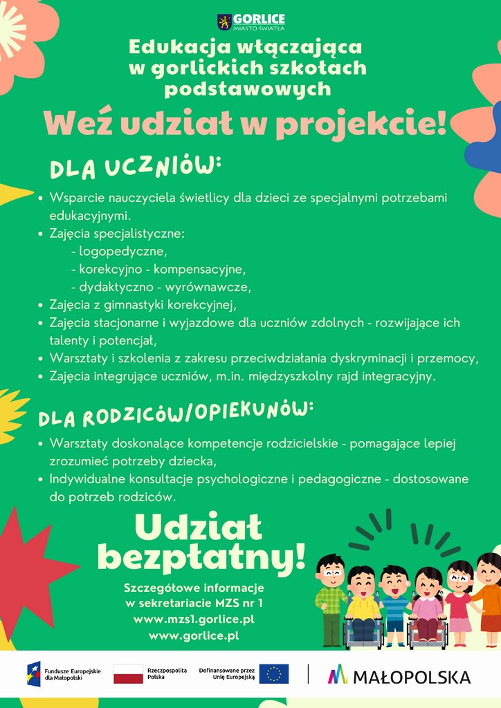 Rekrutacja uzupełniająca do projektu „Edukacja włączająca w gorlickich szkołach podstawowych”