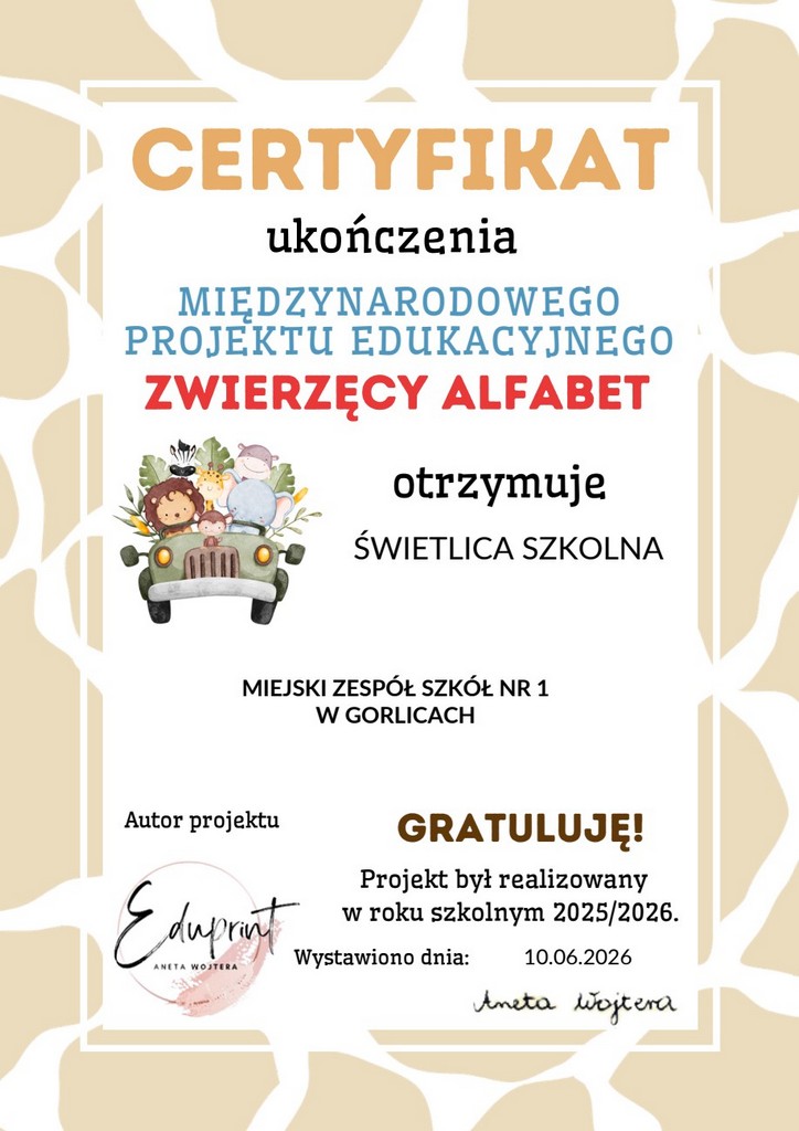 Zakończenie projektu edukacyjnego „Zwierzęcy alfabet”